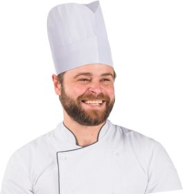 White Chef Hats; 12" Tall. Pack of 10 Viscose Hair Covers with Pleats. Disposable Non-Woven Lightweight Pleated Head Caps for Kitchen; Fast Food Servi