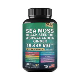 Sea Moss 7000mg Black Seed Oil 4000mg Ashwagandha 2000mg Ginger Blend with Turmeric 2000mg Bladderwrack Burdock & Vitamin D3 Vitamin C with ACV Chloro