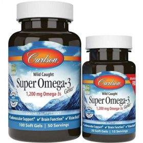 Wild Caught, Super Omega-3 Gems, 1,200 mg, 100 + 30 Soft Gels (600 mg per Soft Gel), Carlson