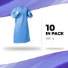 Disposable Medical Gowns. Pack of 10 Blue Isolation Gowns; Disposable Frocks Large. 50gm/m2 Polypropylene PPE Medical Gown with Elastic Wrists; Neck T