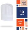 White Chef Hats; 12" Tall. Pack of 10 Viscose Hair Covers with Pleats. Disposable Non-Woven Lightweight Pleated Head Caps for Kitchen; Fast Food Servi